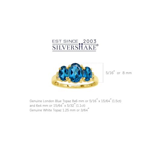 Silvershake 3-Stone Oval Shape Birthstone Gemstone White Gold Plated or Yellow Gold Plated 925 Sterling Silver Classic Statement Ring Jewelry for Women2