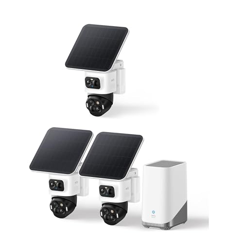 eufy Security eufyCam S4 3-Cam Kit, Solar Security Camera Wireless Outdoor, Triple-Lens Bullet-PTZ Cam, 4K UHD, 360° Pan and Tilt, Auto Track, 8× Hybrid Zoom, Colour Night Vision, Expandable