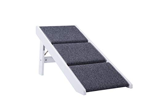 PAWLAND 2-in-1 Portable Folding Pet Stairs for Dogs, Cats, high beds, Wood Pet Safety Beside Dog Ramp,Dog Steps, Easy Climb Pet Step Stool (White)