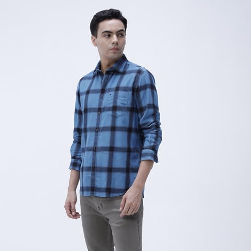 Image of BASICS 100% Cotton Checked Shirt for Men | Slim Fit | Everyday Smart Casual Wear | Full Sleeve
