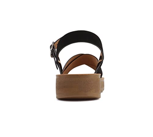 Soda CHESTER Shoes Women Flat Sandals Flatform Ankle Buckle Criss Cross Band Straps Chester-S Black 9 thumb #1