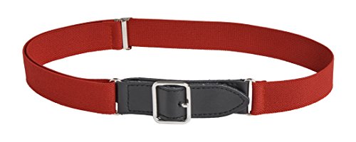 Sportoli Kids Elastic Adjustable Leather Front Stretch Belt Hook n Loop Closure - Red
