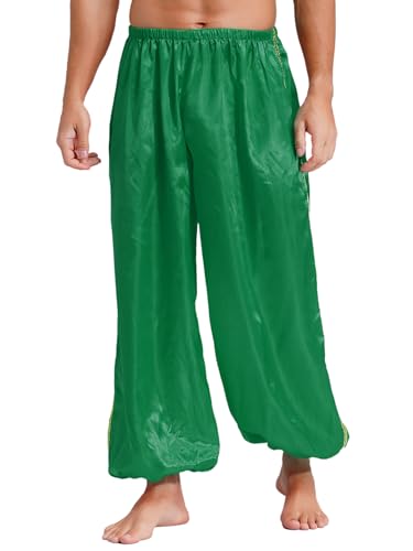 Eandarui Mens Belly Dance Costume Arabian Indian Bollywood Loose Dance Harem Pants for Halloween Green 3X-Large