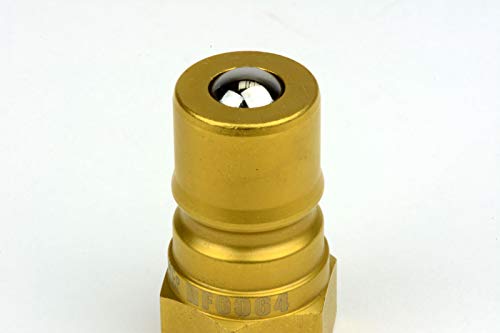 Image of TEMCo 3 /8 inch Female NPT Thread 3 /8 inch Body Male Hydraulic Coupler ISO 7241B Ball Valve Quick Connect for Tractors and Ag Equipment Fits Pioneer Parker Format - HF0064