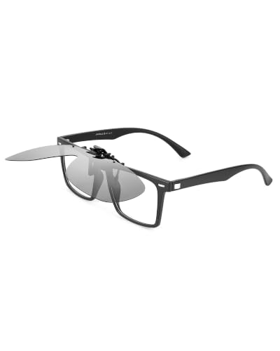 Image of JM Polarized Clip on Sunglasses Frameless Flip Up One Piece Shield Lens for Prescription Glasses