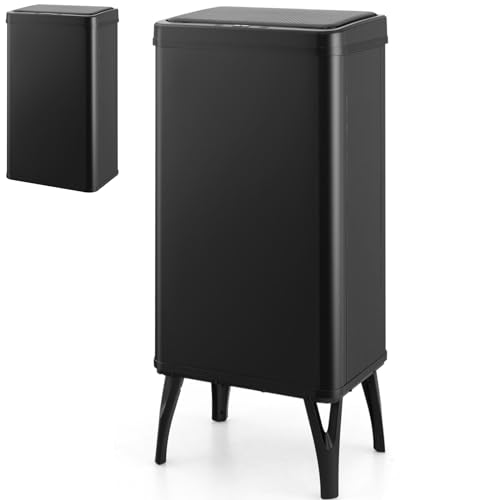 TANGZON 50L Automatic Sensor Kitchen Bin, Stainless Steel Touchless Infrared Motion Waste Bin with Soft Closure Lid & Detachable Legs, Home Office Fingerprint-Proof Smart Trash Can Dustbin (Black)