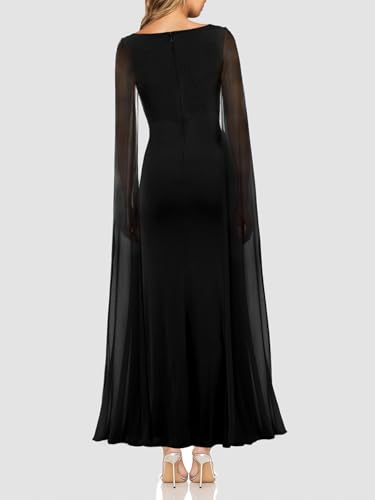 Lrady Women's Formal Evening Gowns High Split Ruffle Wedding Guest Cape Sleeve Cocktail Party Maxi Dresses2