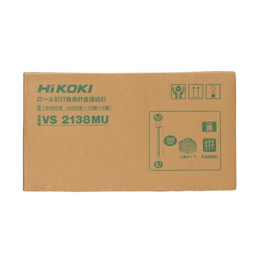 Clavos HiKOKI VS2138MU para conectar alambre, longitud total 1.5 pulgadas (38 mm), diámetro del eje 0.08 pulgadas (2.1 mm), rollos, para uso con clavadoras, para madera, 400 piezas x 40 rollos, recubrimiento amarillo, cabeza convexa miniatura 3