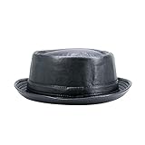 Generic Männer Fedora Cap Brown Frauen Casual Retro Jazz Hüte Faux Leder Vintage Trilby Hut SP-Ring Herbst Klassische Panama-Kappe (Color : Black, Size : (56-58 cm))