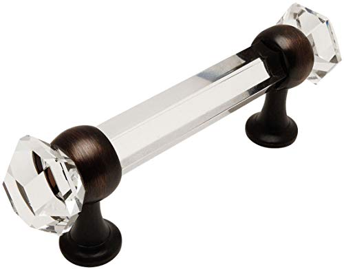Cosmas 6393ORB-C Oil Rubbed Bronze with Clear Glass Cabinet Handle Pulls — 3 Inch 76mm Hole Centers Crystal Glass Handles for Kitchen Bathroom Drawer Dresser by Cosmas - Used condition - US$6.87