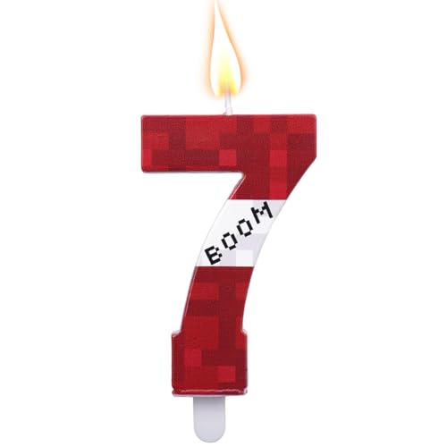 Pixel Themed Birthday Candle, Pixel Red Birthday Cake Candles Cupcake Toppers Decorations for Boys Girls Graduation Celebration Wedding Party Supplies (Number 7)