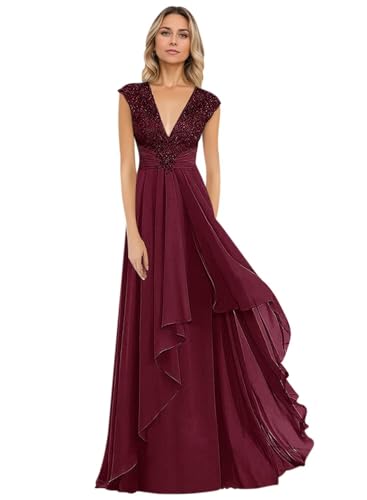 V Neck Mother of The Bride Dresses Long Chiffon Prom Dress for Wedding Lace Appliques Formal Evening Gown Plus Size
