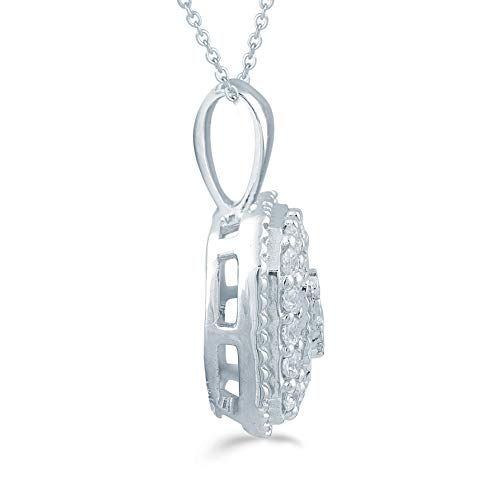 Fifth and Fine 1/6ct tw Diamond Emerald shaped Cluster Fashion Pendant in Sterling Silver with 18" cable chain3