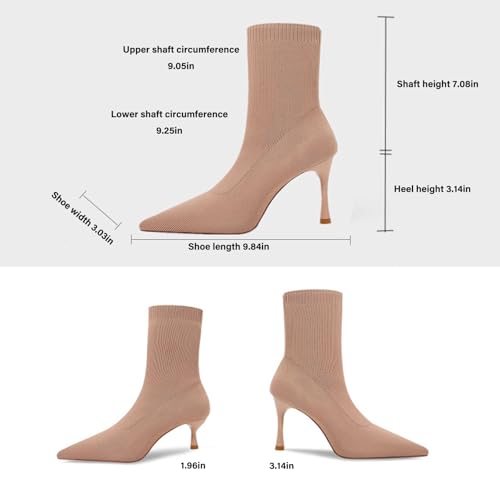 Women'S Knitted Stiletto Pull On Socks Boots Sexy Pointed Toe Breathable Low Heel Non-Slip Party Dating Casual Short Boots3