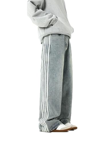 Mens Baggy Denim Jeans Casual Striped Pants Straight Wide Leg Jeans Oversized Hip Hop Pants Vintage Skater Track Jeans2