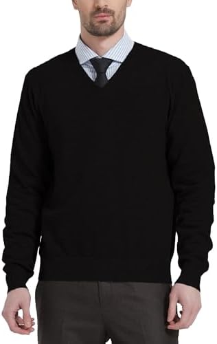 Kallspin Men&#39;s Wool Blend V-Neck Sweater Relax Fit Knit Pullover for Fall Winter