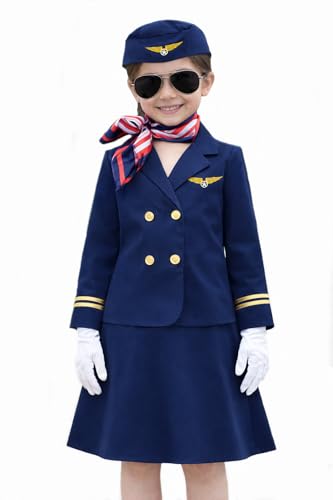 Disfraz de auxiliar de vuelo para niñas con accesorios miniatura 1