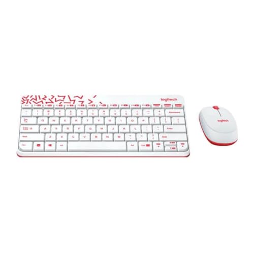 Image of Logitech MK240 Nano USB Wireless Keyboard and Mouse Set, 12 Function Keys 2.4GHz Wireless, 1000DPI,Spill-Resistant Design, PC /Mac, White /Vivid Red