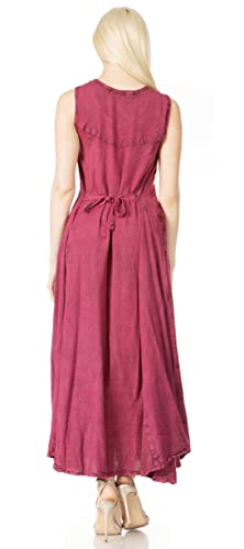 Image of Sakkas Maya Floral Embroidered Sleeveless Button Up Rayon Dress