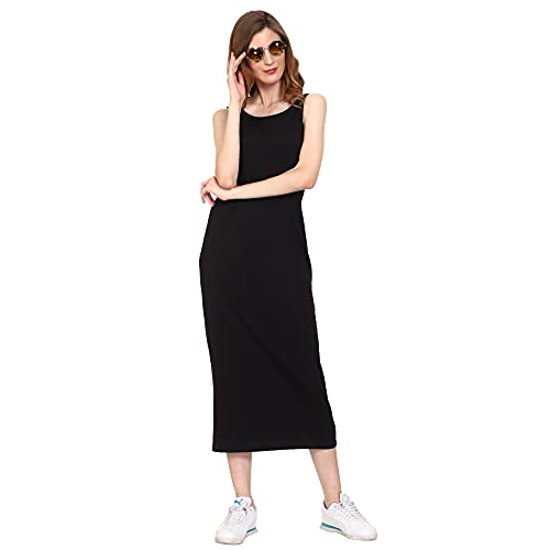 Image of ROARERS Women Maxi Length Sleeveless Cotton Black Dress