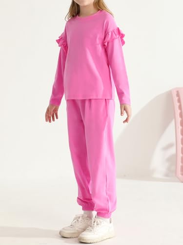 Valcatch Girls Sweatsuit 2 Piece Outfit Cute Ruffle Sweatshirt and Sweatpants Kids Tracksuit Jogger Set Fall Winter Clothes3
