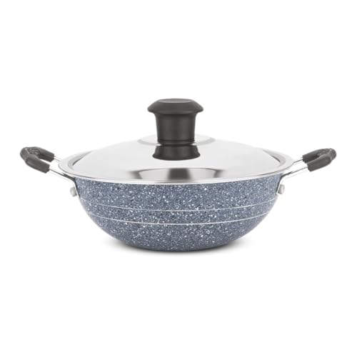 Image of Orange Granico Series Non-Stick Mini kadai /Hopper pan with Stainless Steel Lid, Aluminium 2.6mm Thickness | Free Nylon Spatula & Scrubber | 175mm, 1 Lit Capacity | Gas Stove Friendly | 1Year Warranty