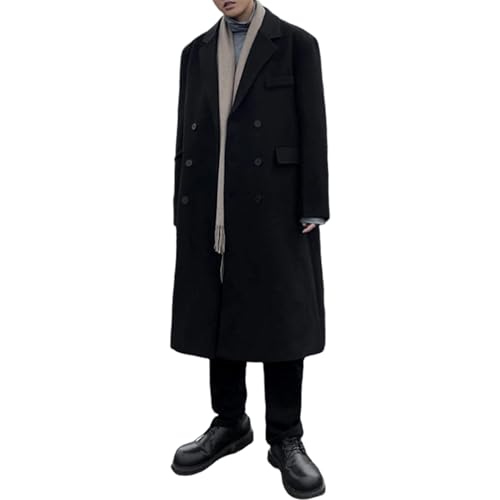 Trench homme en laine mélangée long manteau croisé chaud