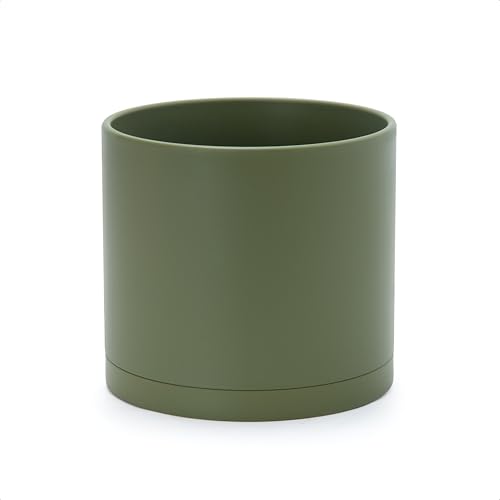 D'vine Dev 8 Inch Plastic Planter Pots for Plant Pot with Drainage Hole and Seamless Saucers, Olive...