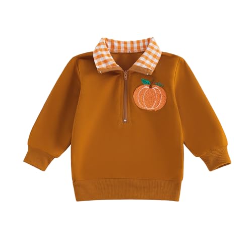 Finegoodwei - Finegoodwei Toddler Baby Boy Girl Halloween Sweatshirt - Brown Pumpkin Zip Embroidery Shirt (3-4 Years) (13% Off Amazon Deal)