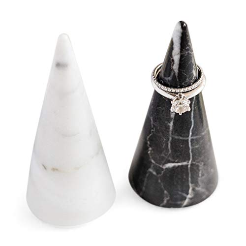 craft monkees Ring Holder Cone Genuine Marble Polished| Ring Jewelry Display Stand (black marble & white marble, 2)