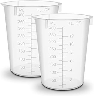 Twin Pack, RE-GEN 400ml Plastic Multi-Purpose Graduated Liquid Mixing Measuring Cups Pots  Ideal for Kitchen, Cooking, DIY, Laboratory, Arts & Crafts