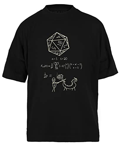 T-shirt 20 Sided Dice noir unisexe coupe ample pour homme et femme