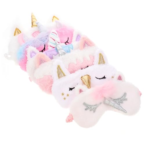 Anneome 6個 可愛い独角獣立体造型点アイマスク 携帯便利な遮光睡眠パッチ 快適柔らかい毛織素材 昼寝や旅行に 家用安眠サポート