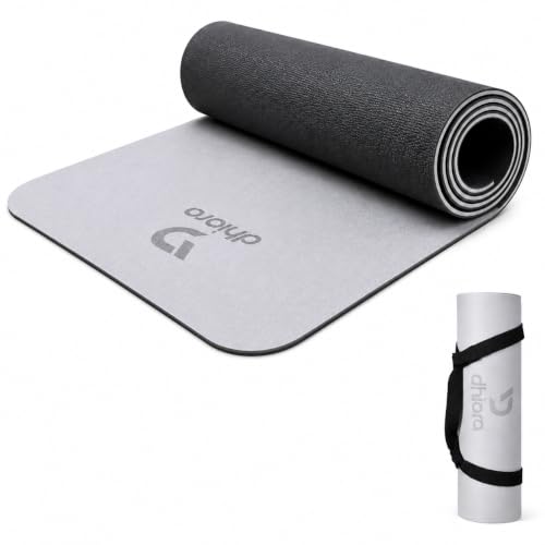DHIORA Premium Yoga Mat 6mm Thick for Women & Men | Non-Slip Exercise Mat for Home Workout, Yoga, Pilates & Stretching | Extra Cushioning, Sweat Resistant, Anti-Tear | Grey Black