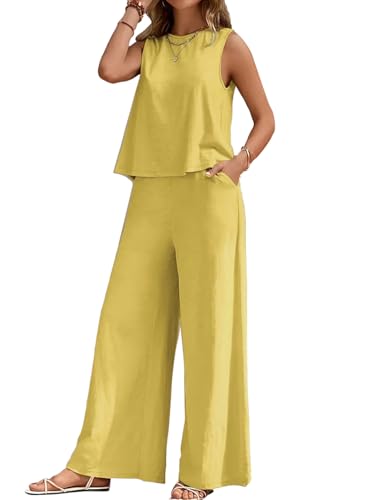 Image of ALL YOURS Women's 2 Piece Outfit Loose Tank Top and Wide Leg Pants Sets|co-ord set for women cord set for women lounge wear set for women coords set for women wear