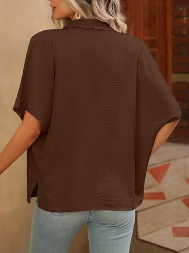 Image of GRECIILOOKS Oversized Shirt for Women | Shirt Top for Woman |Women's Color Block Button Down Blouse - Casual Loose Fit Short Sleeve Summer Shirt's Work, Vacation & Everyday Wear
