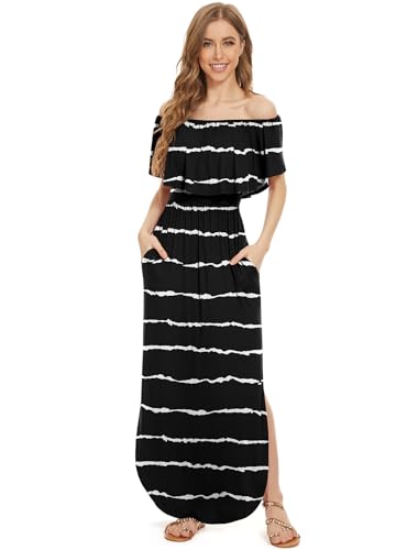 Image of LILBETTER Womens Off The Shoulder Ruffle Party Dresses Side Split Beach Maxi Dress