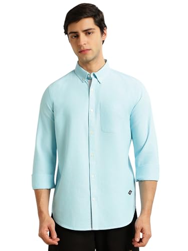 Image of Thomas Scott Men's Premium Slim Fit 100% Cotton Casual Shirt | Button-Down Collar | Full Sleeves | Solid Shirt for Men