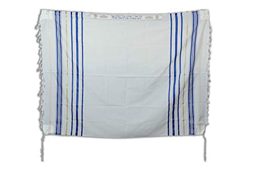 Acrylic Tallit (imitation Wool) Prayer Shawl in Blue and Gold Size 24" L X 72" W