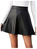 Verdusa Women's PU Leather A Line Skirt High Waisted Mini Skirts Formal Elegant Outfits Black Medium