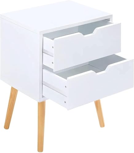 Image of VASIL MART Bedside Tables, Wooden Nightstands with Solid Wood Legs & 2 Drawers, End Tables Storage Units for Living Room /Bedroom,etc .(White)