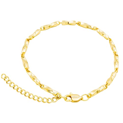 AMAVI® Fußkette Damen 18K Gold, 18K Rosegold: Wasserfest, verstellbar,...