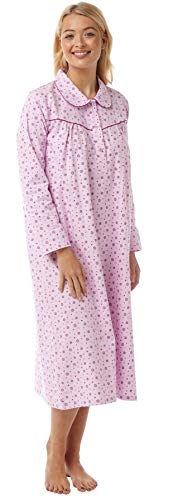 Undercover Lingerie Ltd Nuisette à manches longues en coton pour femme Motif Olga Holly Rose doux ou bleu - Rose - 52-54 Cover