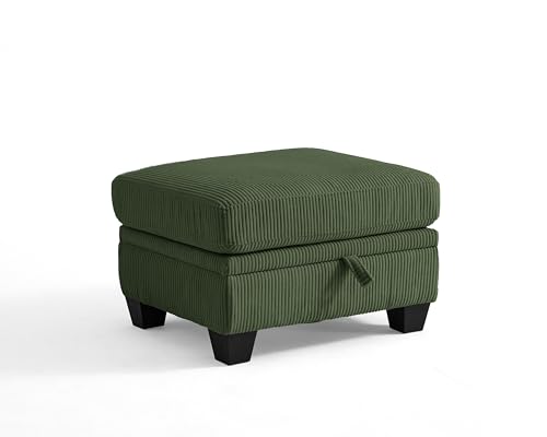 Image of CHIC HOUSE Modular Sectional Sofa with Storage Ottomans, Corduroy Cloud Couch for Small Spaces & Apartments, Reconfigurable L /U Shaped Convertible Corner Sofa, Green, Single Ottoman