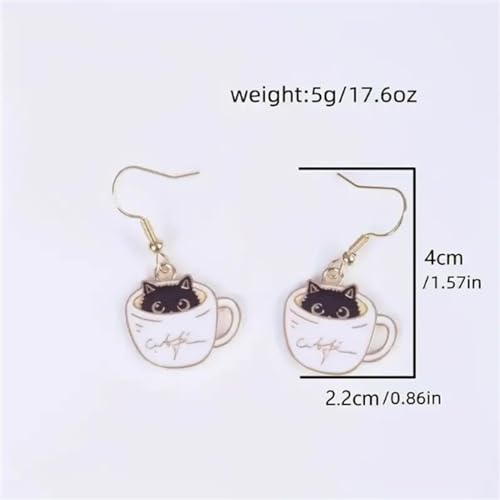 Black Cat Earrings Gold Plated Funny Cute Enamel Coffee Cup Catoon Kitten Animal Pet Lightweight Kawaii Dangle Drop Earrings for Women Animals Lover Holiday Fashion Jewelry Gifts2