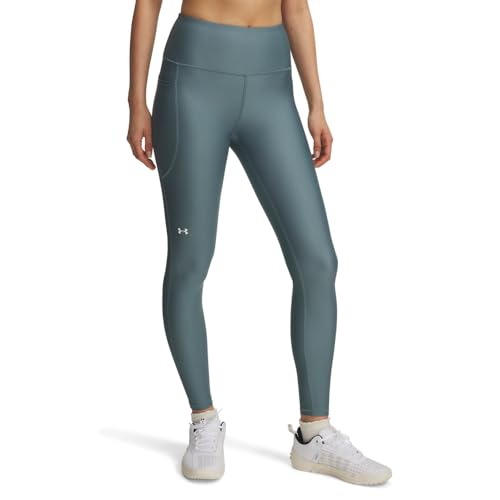 Under Armour Women's HeatGear Armour High No-Slip Waistband Pocketed Leggings, (587) Jasper Blue / / White, Medium