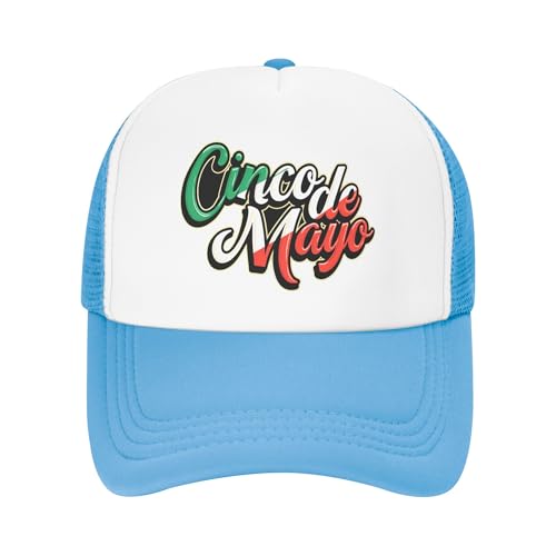 Happy Cinco de Mayo Trucker Hats Mexican Fiesta Baseball Cap for Kids Boys Girls Snapback Mesh Back Adjustable Caps - Sky Blue