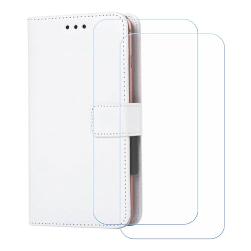 BMPNLSZ Cover for BLU View Mega + 2 HD Film Protector, Screen Protector Tempered Glass - Phone case with[Cash and Card Slots] Wallet Shell for (6,0') - White-XHDSXT