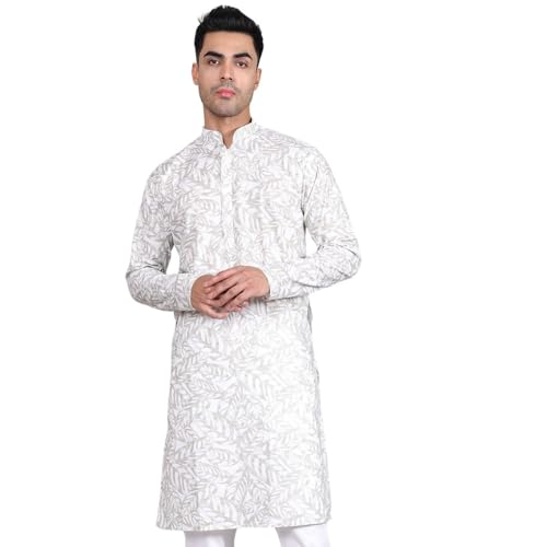 Image of Majestic Man Women's Cotton Regular Fit Casual Ethnic Motifs Printed Mandarin Collar Long Kurta
