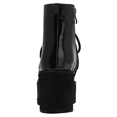 Image of Parisuit Womens Goth Patent Ankle Boots Platform Chunky Combat Boots | Lace Up, Gothic Boots, High Heel, Punk Short Booties, Buckle Boots, Chain Boots